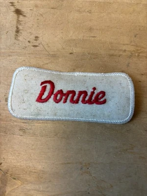 Vtg 70s DONNIE Sew On Embroidered Clothing Jacket Uniform Name Patch RED & WHITE - Image 1 of 3