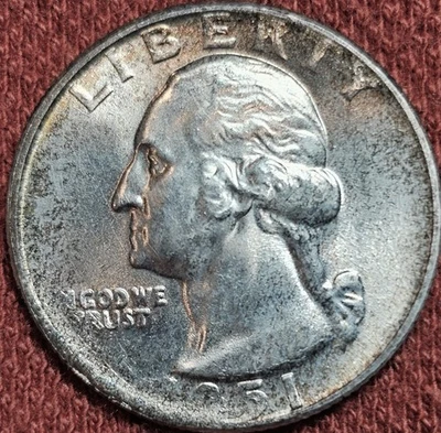 1951 Washington Quarter Silver 25C Coin Gem BU Strike Through Error - Image 1 of 2