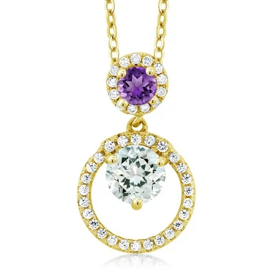 Collar colgante de plata aguamarina y amatista enchapado en oro amarillo de 18 quilates para Foto 1 de 3