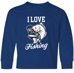 Inktastic I Love Fishing With Fish Illustration With Youth Long Sleeve T-Shirt - Picture 1 of 2