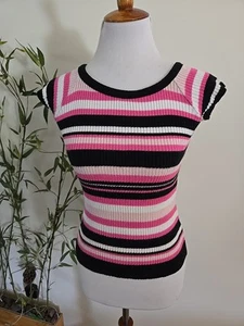 Say What? Multicolored Striped Knit Short Sleeves Top, L - Picture 1 of 4