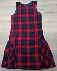 Lands End School Uniform Girls Size 12 Evergreen /Red Plaid Jumper Dress - Picture 1 of 6