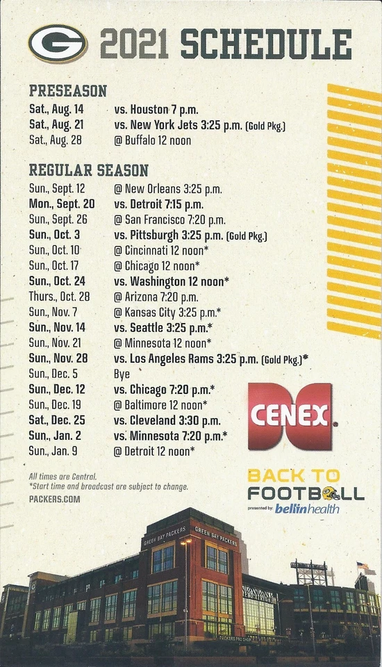 Imán de horario Green Bay Packers 2021 - Lambeau Field Foto 1 de 1