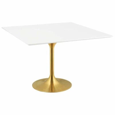 Modway Lippa 47" Square Pedestal Dining Table in Gold and White - Image 1 of 4
