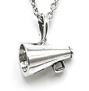 Sterling Silver 3D Megaphone Charm Necklace-#64A - Picture 1 of 4