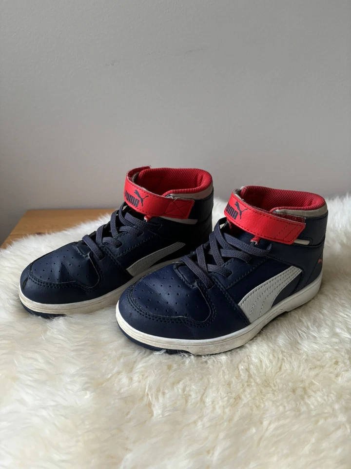 Puma Athletic High Top Sneakers Rebound V6 Boys Sz 13 Blue Red Basketball Shoes - Image 1 of 4