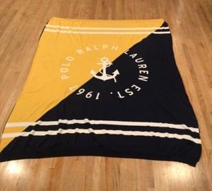POLO Ralph Lauren 1967 Nautical Anchor Navy Blue & Yellow Throw Blanket 52”x72” - Picture 1 of 9