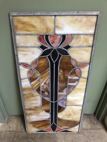 ANTIQUE VTG SLAG STAINED LEADED GLASS WINDOW 39 X 19 X 1/2” BEAUTIFUL ART WORK Cover