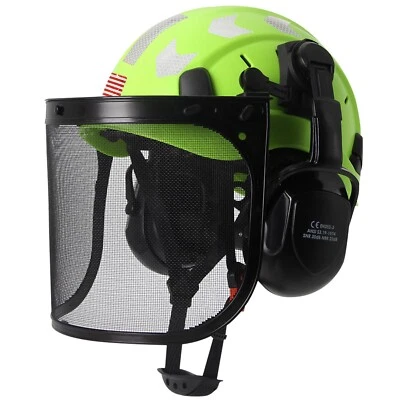 AOLAMEGS Forestry Safety Helmet Chainsaw Hat with Mesh Shield Earmuffs Reflective Sticker