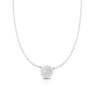 14k White Gold .50ctw Natural Round Diamond Cluster Flower Pendant Necklace 18" - Picture 1 of 2