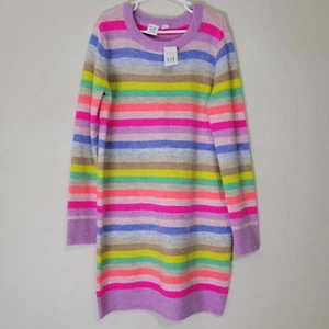 GAP Kids Sweater Dress Striped Colorful Knit Long Sleeve Size L 10 New Soft - Picture 1 of 4