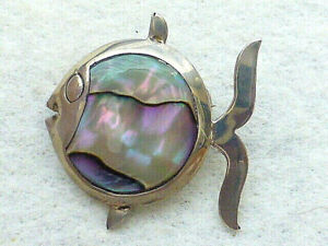 ANTIQUE "HALLMARKED" STERLING SILVER   & ABALONE FISH PATTERN PIN 
