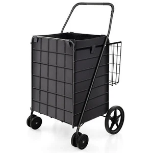 120L Shopping Cart Folding Grocery Cart Portable Utility Carts w/Oxford Liner - Picture 1 of 8