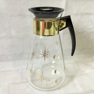 Vintage Corning Glas Kaffeekanne Karaffe Gold Starburst mit Deckel 6 Tassen Hitzefest - Bild 1 von 9