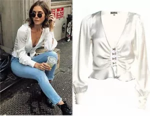 Blusa FOR LOVE and LEMONS Isabella Blanca Elastizada Satén Acanalada Gancho Frontal S NUEVA - Imagen 1 de 6