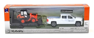 NewRay Kubota R630 Wheel Loader with Chevrolet Silverado Truck and Trailer 10" - Image 1 of 4