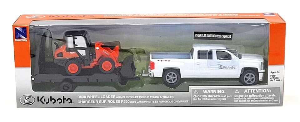 Die-cast Kubota R630 Wheel Loader and Ford Pickup Truck With Trailer