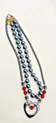 Металлический сердце красный бусина темно серый ожерелье набор из 2 14» / 16» - Изображение 1 из 4