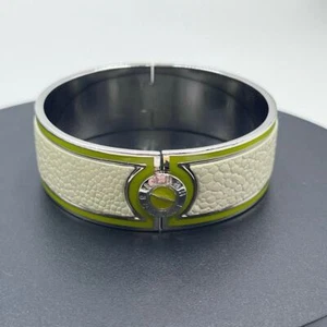 Henri Bendel Light Green Pebbled Leather Green Enamel Rivet Hinged Bangle - Picture 1 of 12