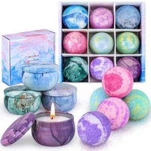 Badebomben Geschenkset 5 Handgefertigte Badekugeln und 4 Aroma Duftkerzen Per... - Bild 1 von 9