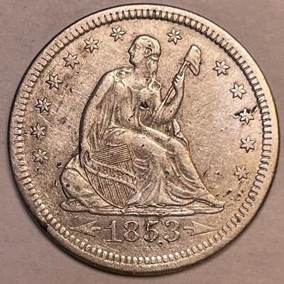 1853 Arrows and Rays Seated Liberty Quarter Almost Uncirculated, Cleaning #13173 - Image 1 of 3