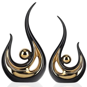 Black and Gold Home Decor, Abstract Ceramic Statue 2 Piece Set for Living Roo... - Picture 1 of 7