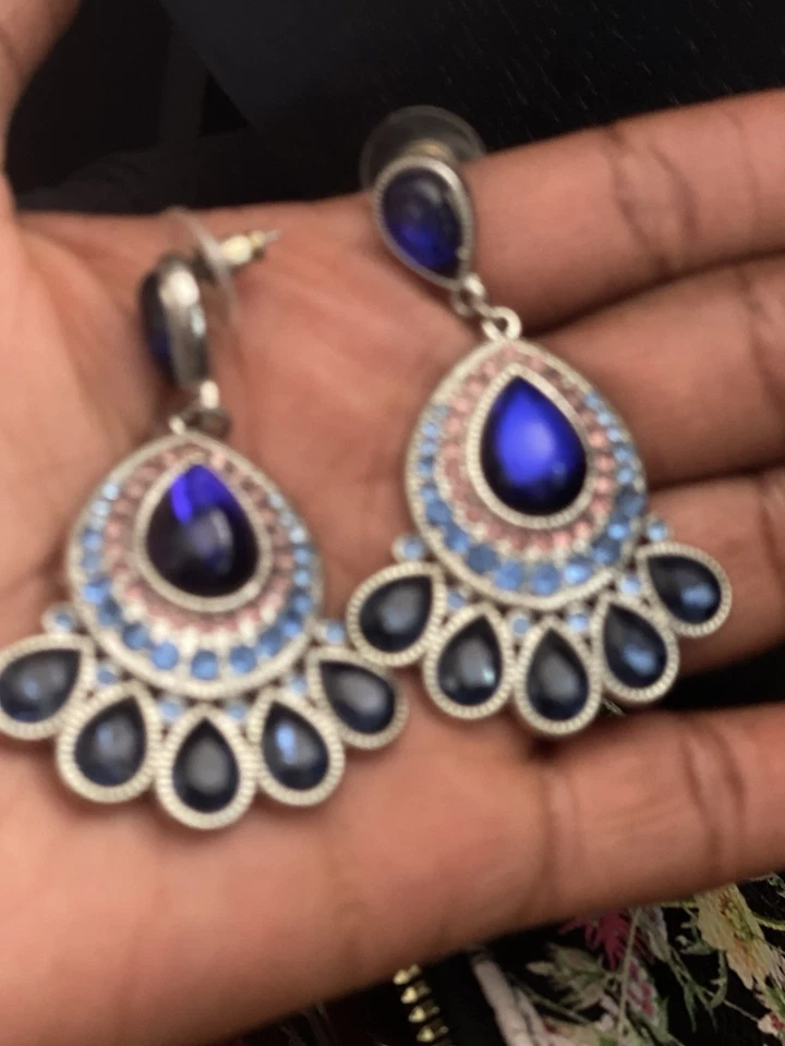 Pendientes araña lágrima azul estilo vintage - Joyería Boho llamativa Foto 1 de 1