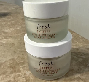 Fresh LOTUS YOUTH PRESERVE RESCUE MASK 1.0 oz PLUS 0.5 oz TRAVEL Moisturizer Lot - Picture 1 of 4