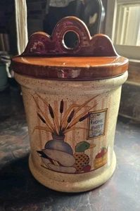 Vintage 1970 Keramik Kanister Holzimitat Maserung Deckel Home Sweet Home Ente Rohrkolben - Bild 1 von 11