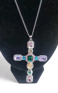 Pendant Necklace Cross Large 11cm Multicolour Crystal Glass Gothic Statement - Picture 1 of 12