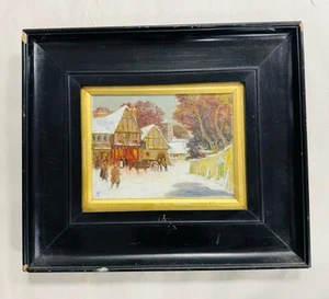 Original Oil on Canvas ‘Warm Comfort’ 1917 Signed ‘HL’ Winter Village Scene - Picture 1 of 7