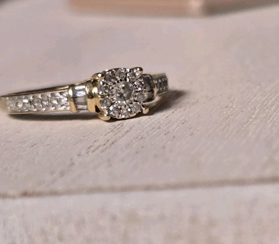 $1799~Kay Jewelers 10k Yellow gold Halo Diamond cluster pave Engagement Ring - Image 1 of 4