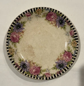 "Plato semivítreo cooperativo vintage Potter 6,5"" borde floral a rayas E Livrpool OH - Imagen 1 de 3