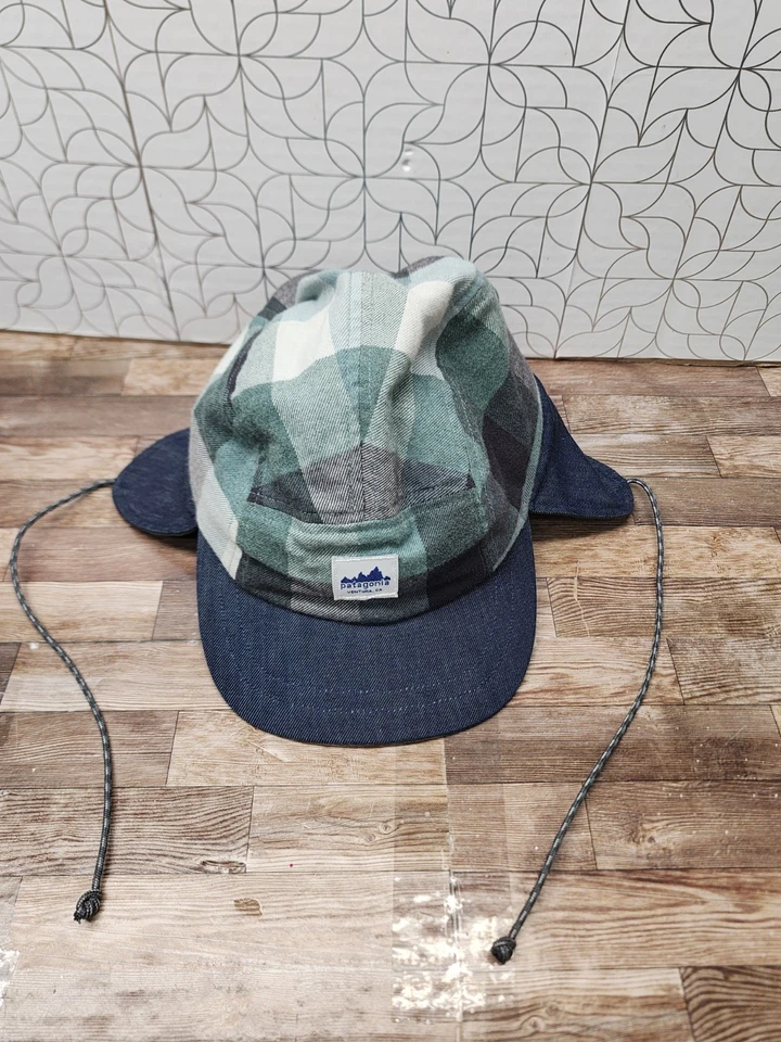 PATAGONIA Gama EARFLAP Gorra Franela Forrada Pico de Pato 5 Paneles Sombrero Búfalo A CUADROS Foto 1 de 4
