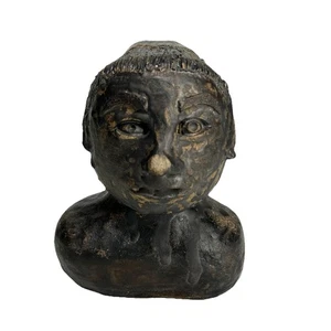 Handmade Stoneware Bust Sculpture Artist Signed Judaica Star Yamika Vintage Art - Picture 1 of 10