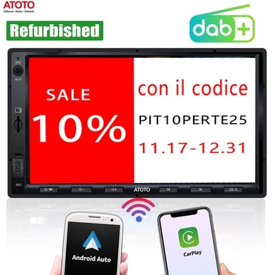 ATOTO F7XE 2 DIN DAB+ 7" Autoradio Wireless Carplay Touchscreen Bluetooth DAB - Immagine 1 di 4