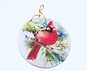 Festliches Kardinal Vogel Bild auf Keramik Ornament Feiertag Dekor 3,5 Zoll Durchmesser - Bild 1 von 2