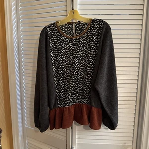 THML ~ Größe L ~ Langarm Pullover ~ grau/blau/elfenbein/braun - Bild 1 von 12