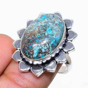 Tibetan Turquoise Gemstone Handmade 925 Sterling Silver Jewelry Ring Size 6 O176 - Picture 1 of 2