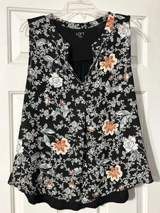 Loft Outlet Women’s Blouse Black Floral Sleeveless Blouse Large Preowned - Imagen 1 de 5