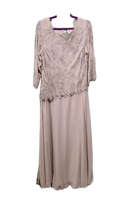 Vestido largo con cuentas J KARA formal floral rosa rubor manga 3/4 talla 12 Foto 1 de 4