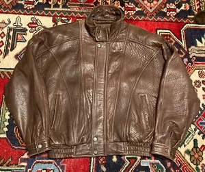 Vintage Cougar International Men’s Xl Brown Leather Full Zip Bomber Jacket Coat - Picture 1 of 12