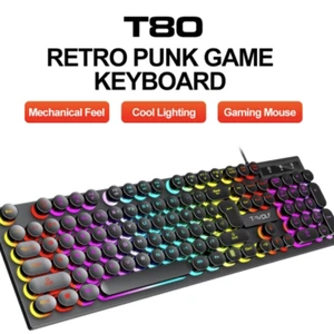 T-WOLF T80 104-Keys RGB Illuminated Gaming Wired Keyboard - Picture 1 of 4