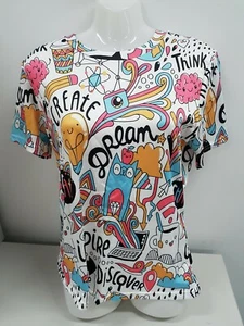 NEW Women Stretchy Flattering Slim Top Novelty Cartoon Comic Size M 10-12 - Picture 1 of 7