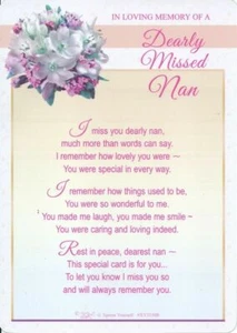 Memorial Grave Card IN LOVING MEMORY OF A DEARLY MISSED NAN Sentimental Funeral - Picture 1 of 6
