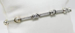 18 kt White Gold Diamond Flexible Bar Link Bracelet 7" B6367 - Picture 1 of 8