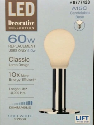  KICHLER DIMMABLE LED 5W 60W Light bulb A15C CANDELABRA BASE SOFT WHITE 2700K - Image 1 of 4