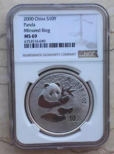 NGC MS69 2000 China 1oz Silver Panda Coin - Mirrored Ring - Picture 1 of 2