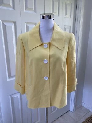 Blazer ALEX MARIE Lino Amarillo 3 Botones Chaqueta Bolsillos 12 Nuevo sin Etiquetas Foto 1 de 4