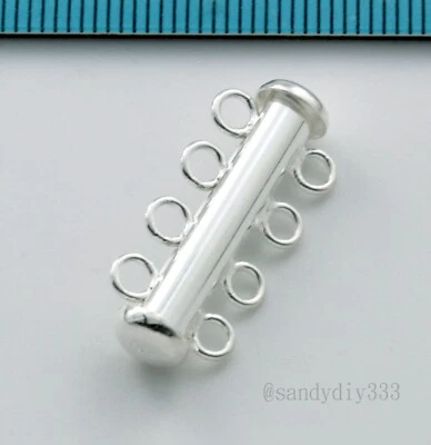 1x STERLING SILVER BRIGHT 4-STRAND SLIDE BOX CLASP 25mm N022 - Image 1 of 3